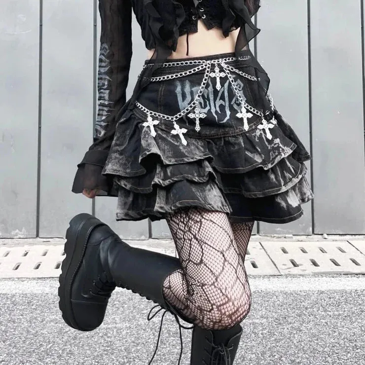 Summer Dark Gothic Rock A-line High Waisted Mini Skirt for Women