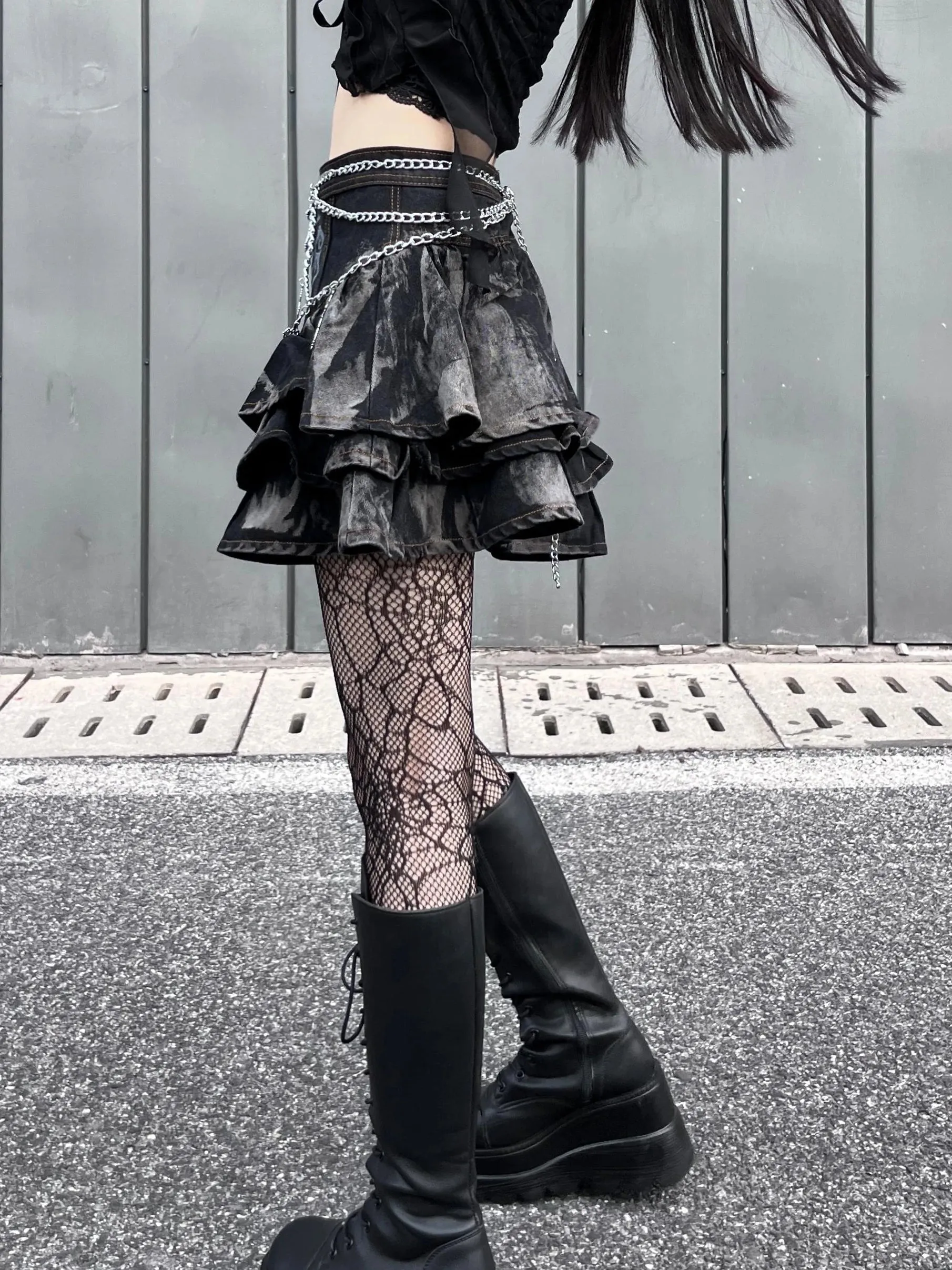 Summer Dark Gothic Rock A-line High Waisted Mini Skirt for Women