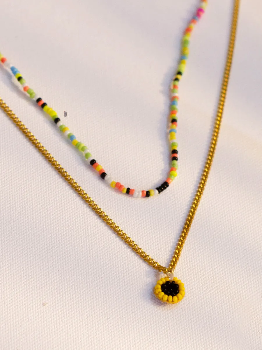 Sunflower Beaded Chain Necklace