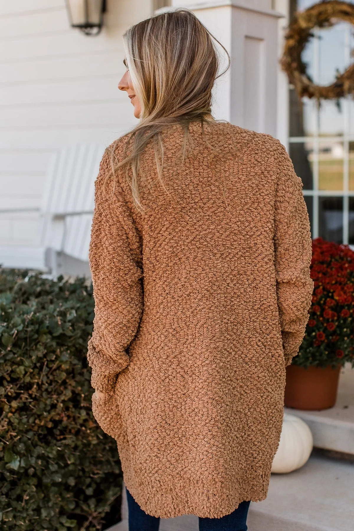 Take Another Look Popcorn Cardigan- Dark Camel