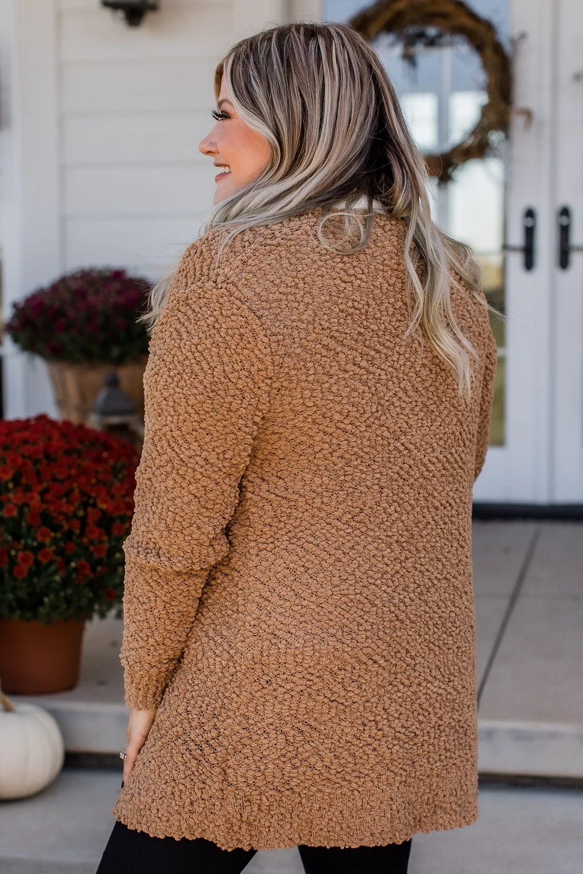 Take Another Look Popcorn Cardigan- Dark Camel