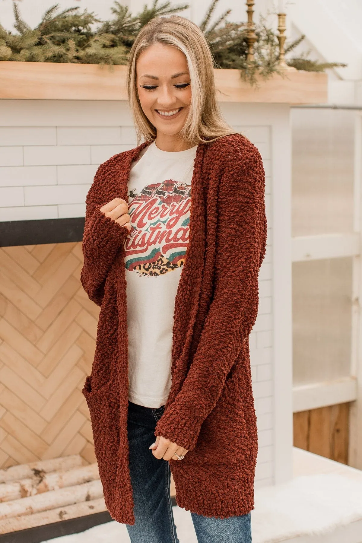 Take Another Look Popcorn Cardigan- Dark Rust