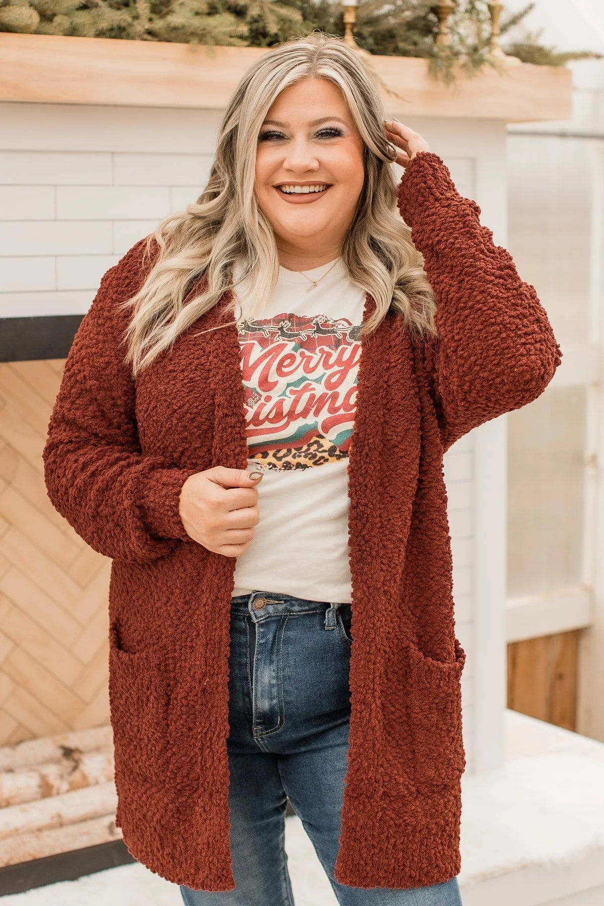 Take Another Look Popcorn Cardigan- Dark Rust