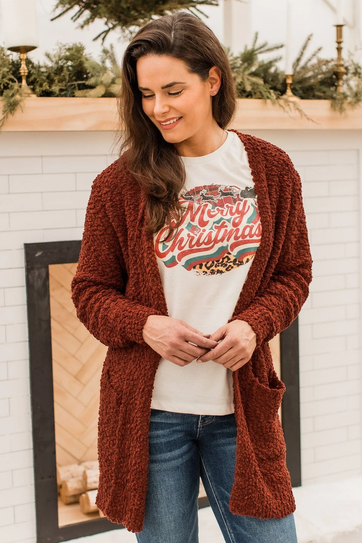 Take Another Look Popcorn Cardigan- Dark Rust