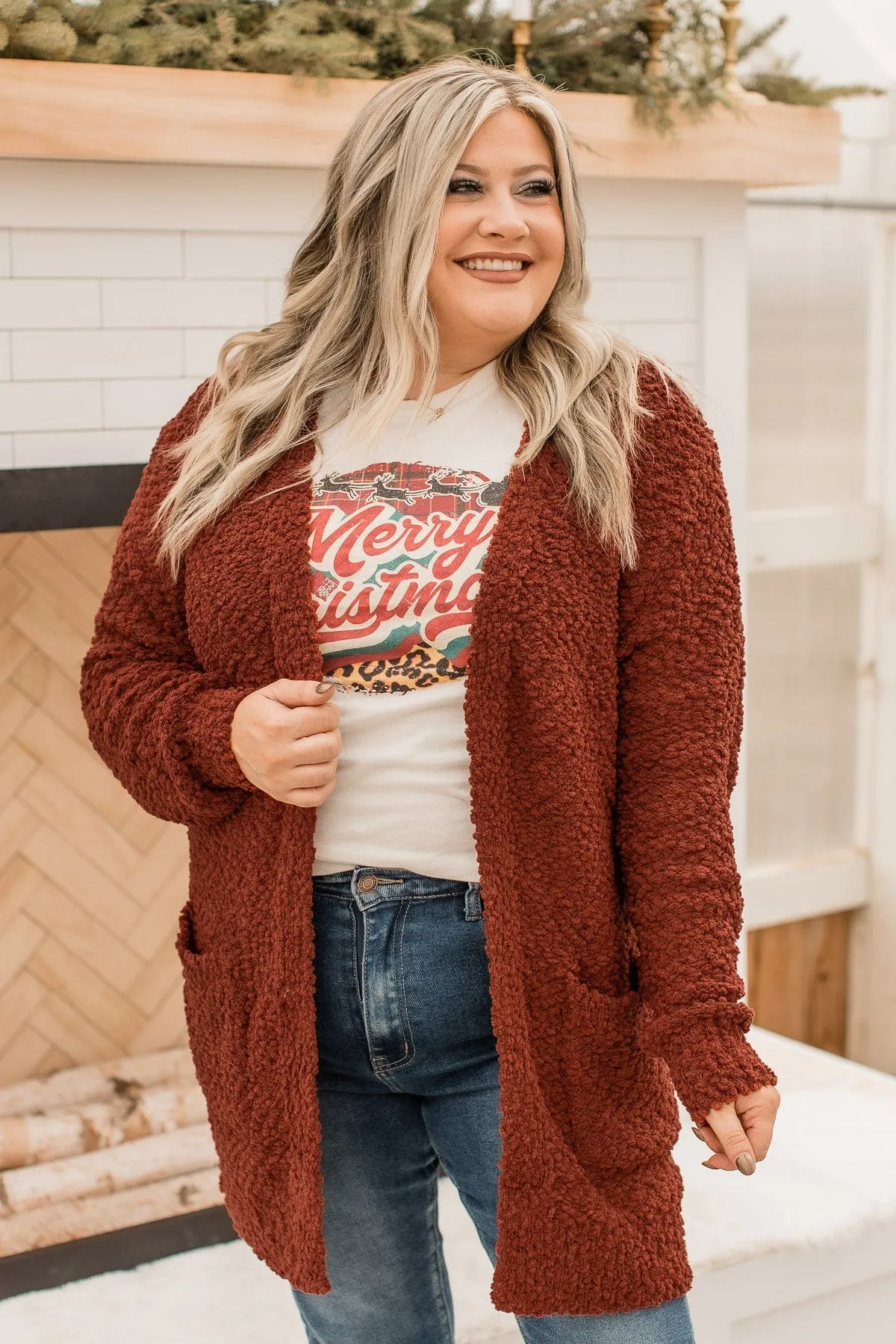 Take Another Look Popcorn Cardigan- Dark Rust