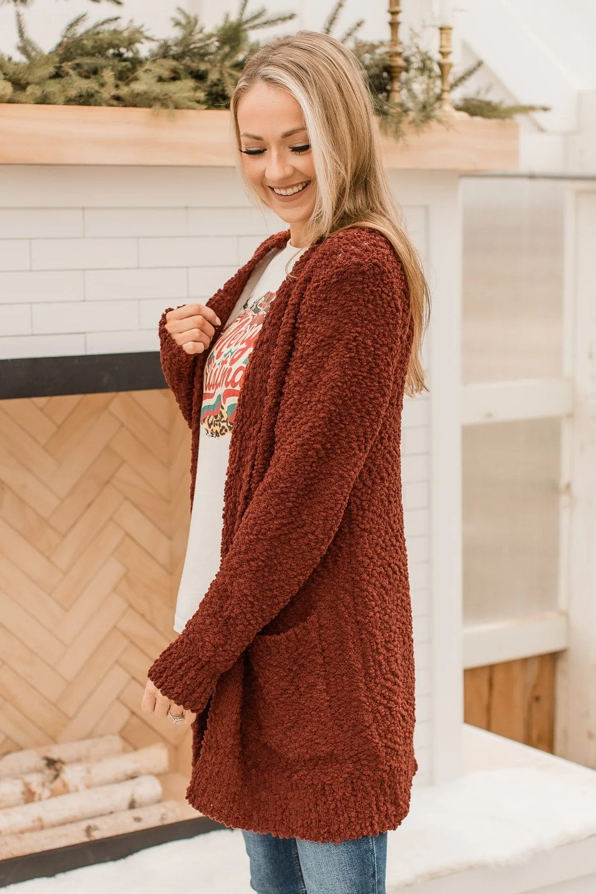 Take Another Look Popcorn Cardigan- Dark Rust