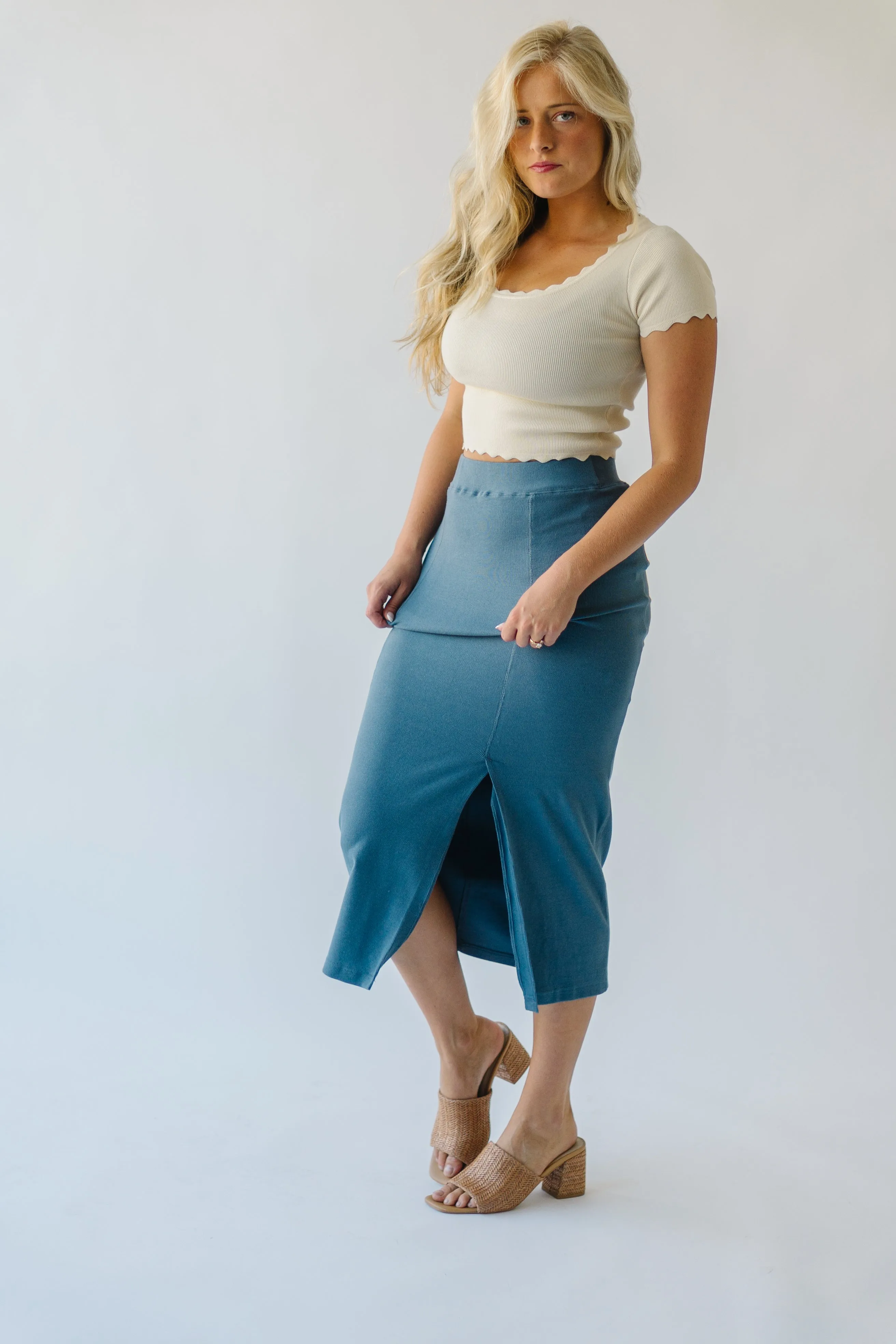 The Alpharetta Knit Skirt in Dusty Blue