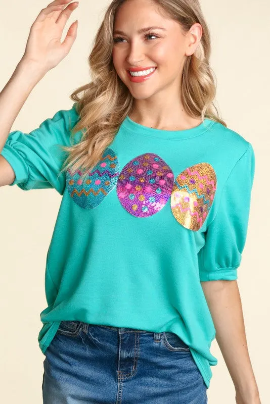 The Good Egg Sequin Puff Sleeve Top