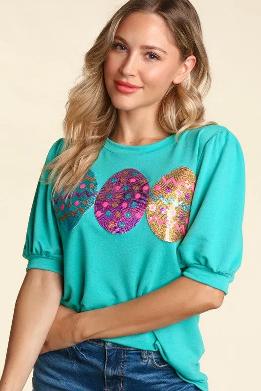 The Good Egg Sequin Puff Sleeve Top