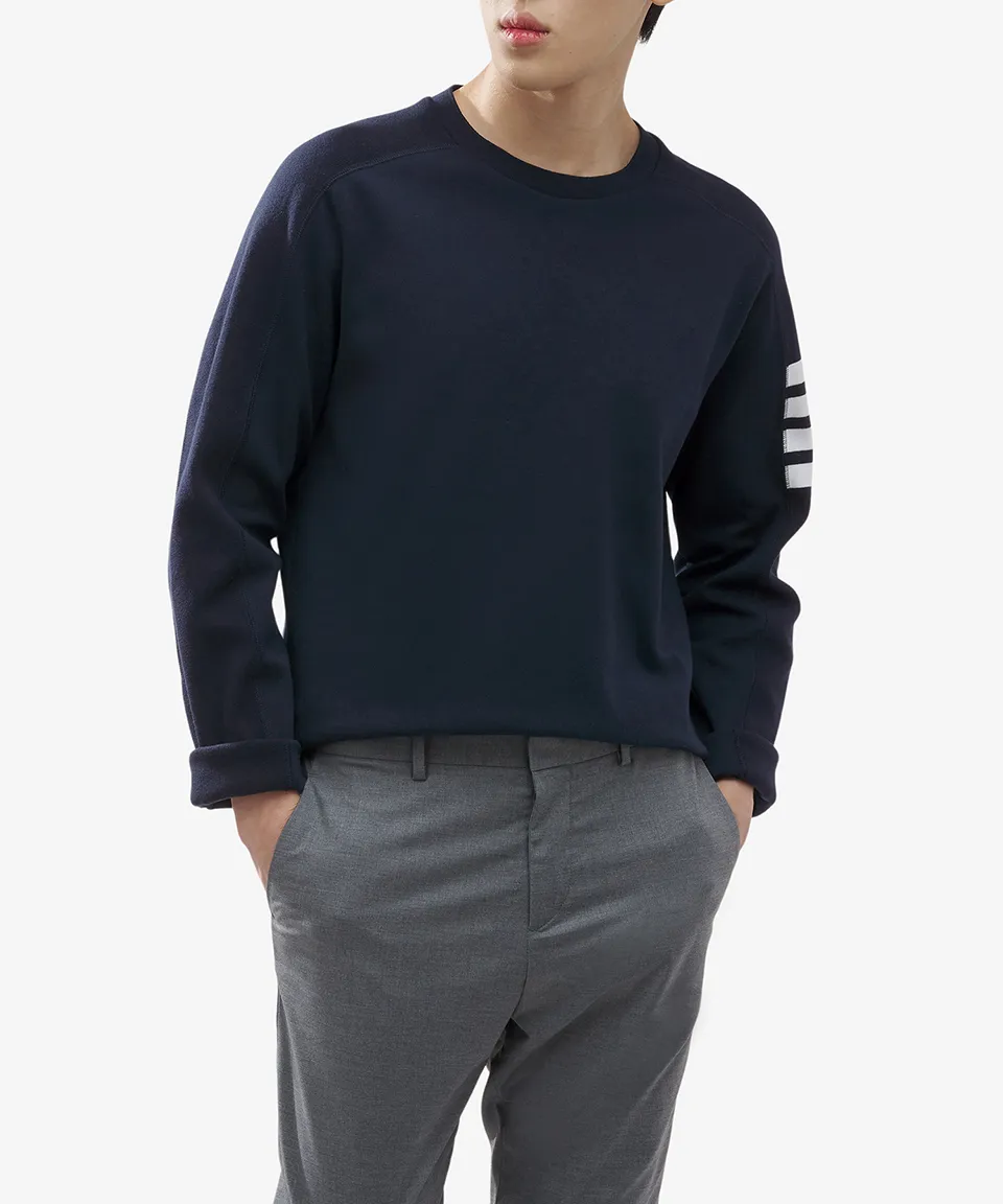 THOM BROWNE  |Crew Neck Stripes Street Style Long Sleeves Plain Cotton