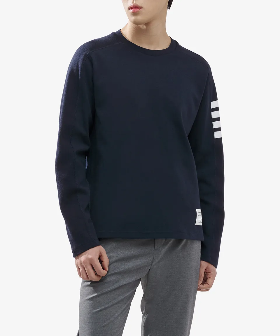 THOM BROWNE  |Crew Neck Stripes Street Style Long Sleeves Plain Cotton