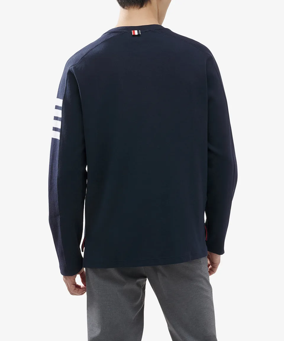 THOM BROWNE  |Crew Neck Stripes Street Style Long Sleeves Plain Cotton