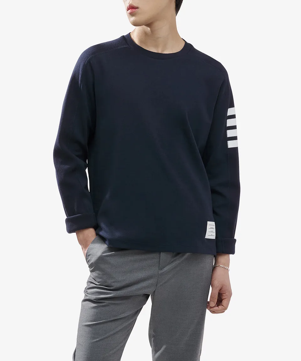 THOM BROWNE  |Crew Neck Stripes Street Style Long Sleeves Plain Cotton