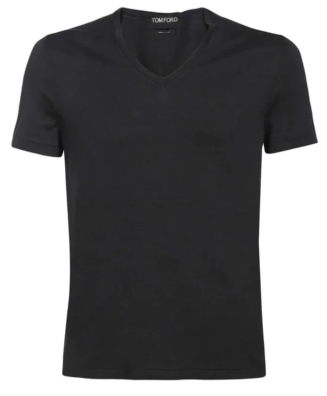 TOM FORD  |Silk V-Neck Plain Cotton Short Sleeves Designers