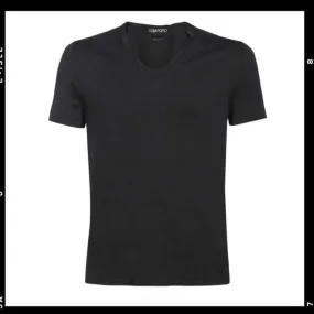 TOM FORD  |Silk V-Neck Plain Cotton Short Sleeves Designers