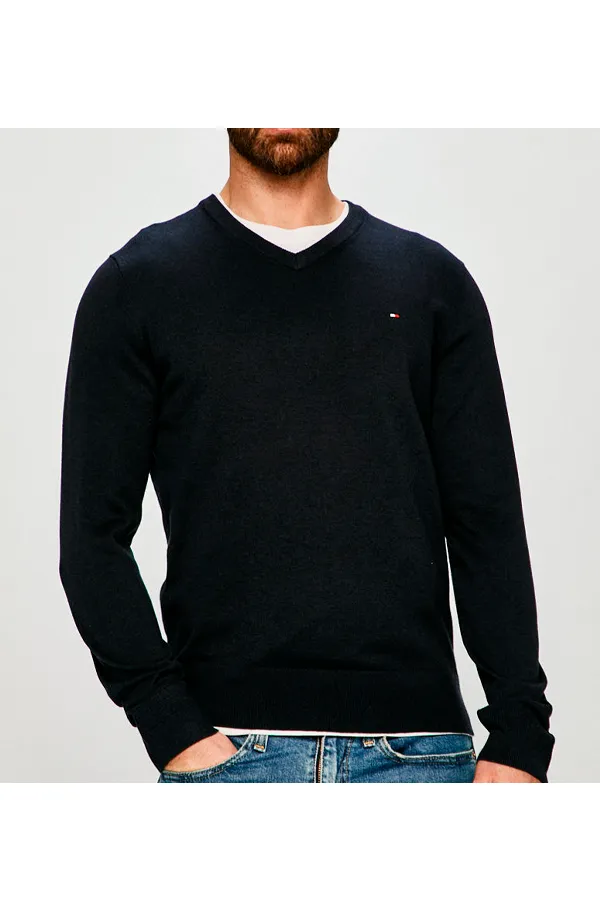 Tommy Hilfiger Cotton Silk V Neck Knit Black