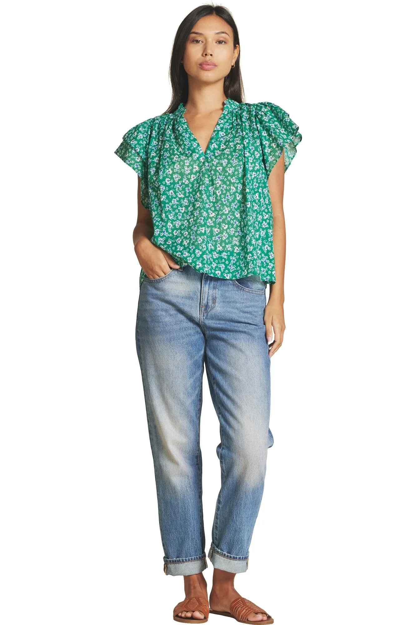 Trovata Birds of Paradis Clover Blouse in Spirulina Flower