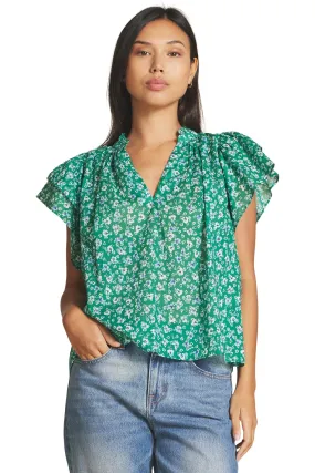 Trovata Birds of Paradis Clover Blouse in Spirulina Flower