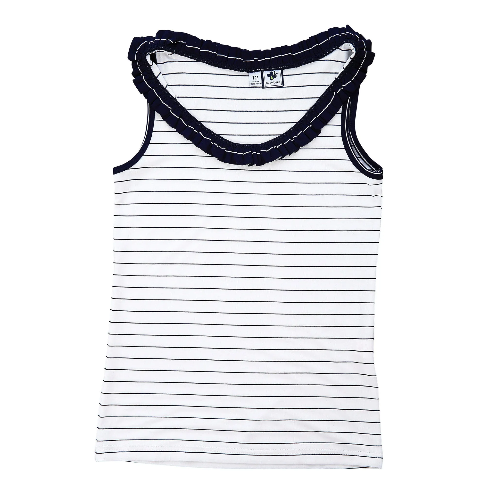 Trudy Ruffle Performance Tank Cream Navy Mini Stripe