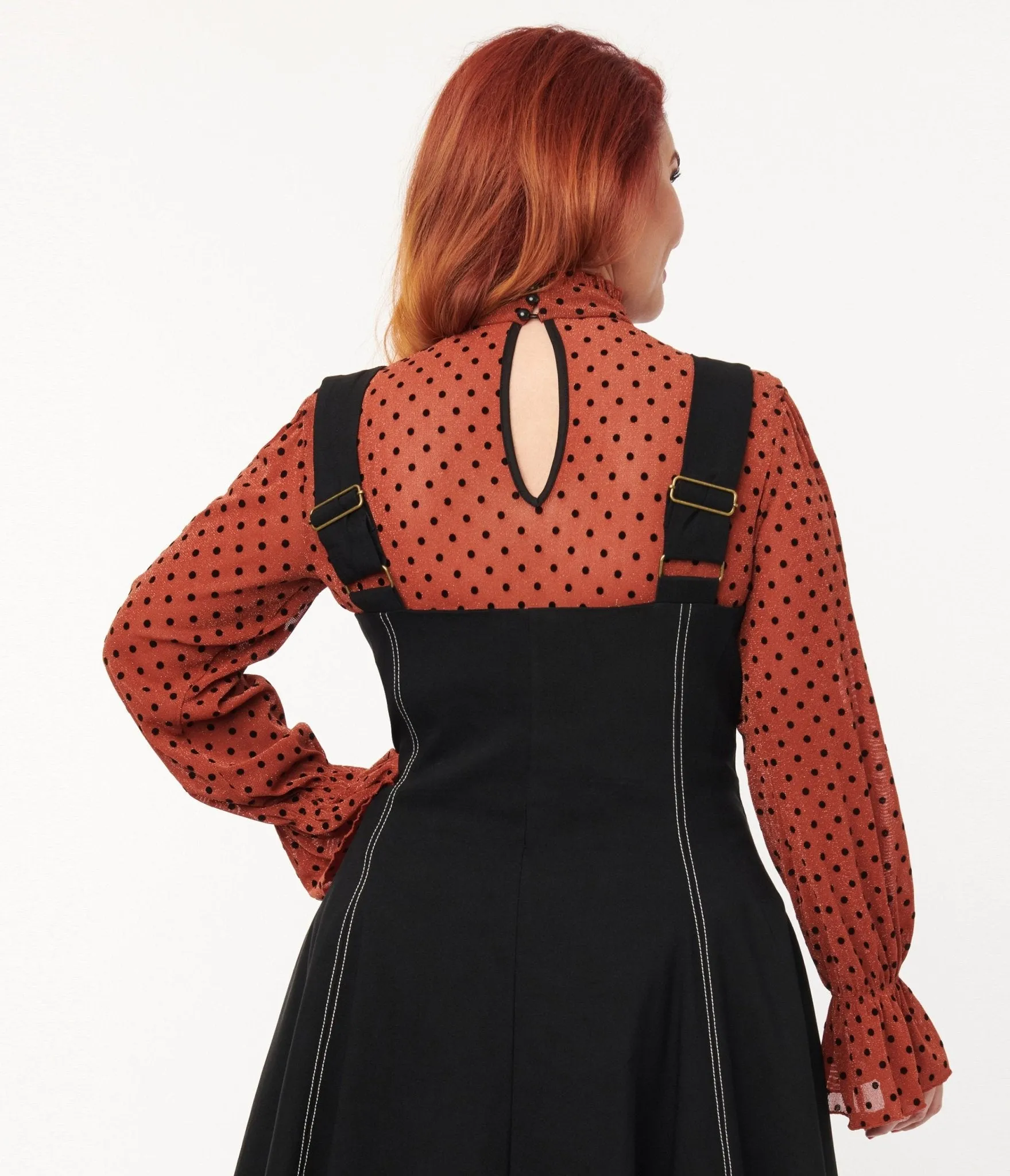 Unique Vintage Rust & Black Polka Dot Donna Blouse