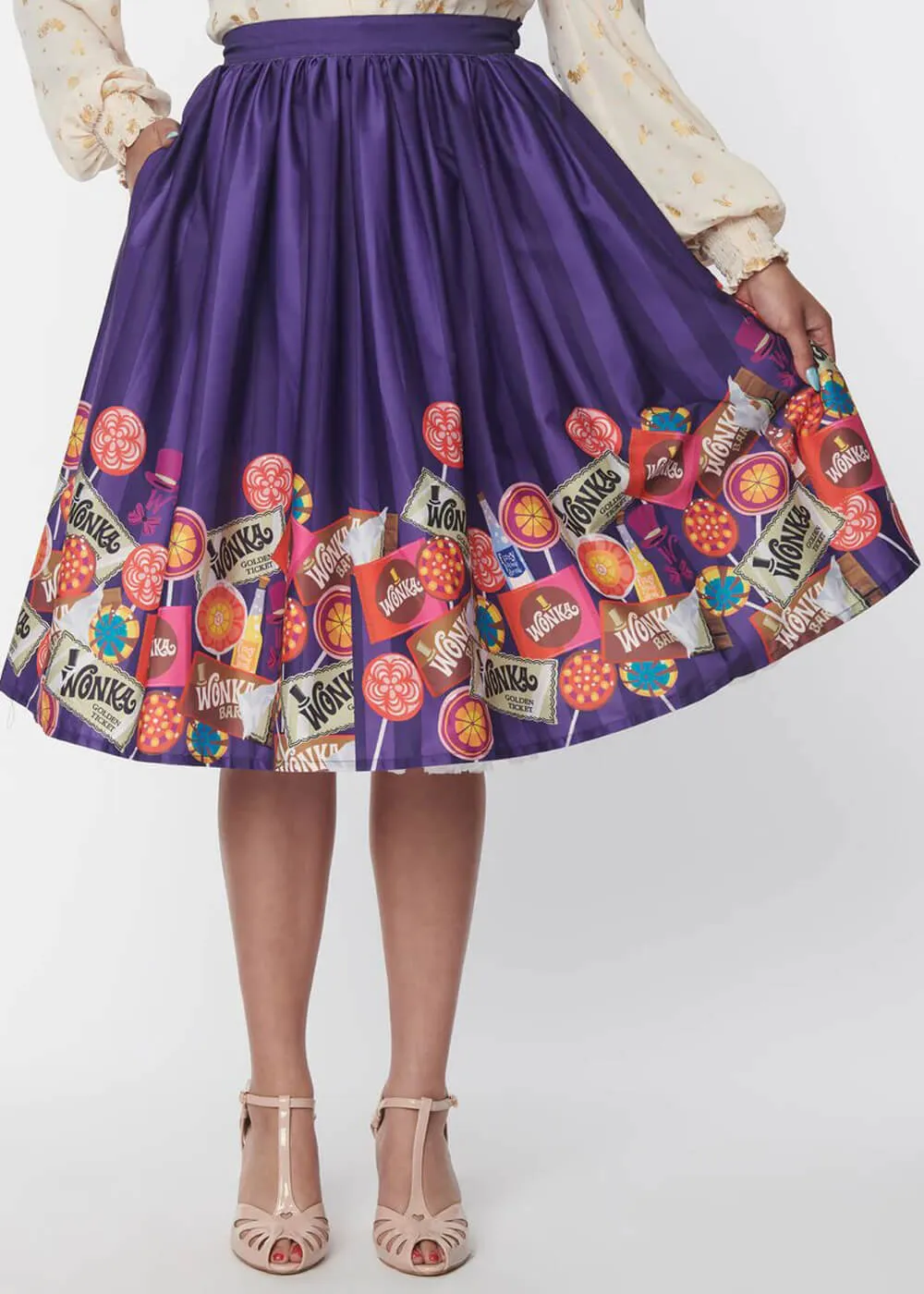 Unique Vintage x Willy Wonka Chocolate 50's Swing Skirt Purple