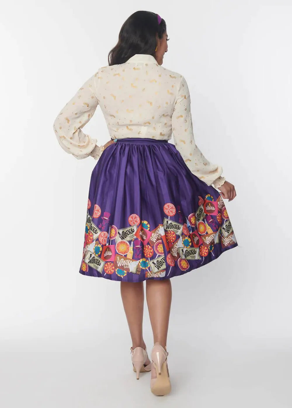 Unique Vintage x Willy Wonka Chocolate 50's Swing Skirt Purple