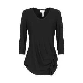 V NECK BLOUSE WITH SIDE DRAPERY Woman Black