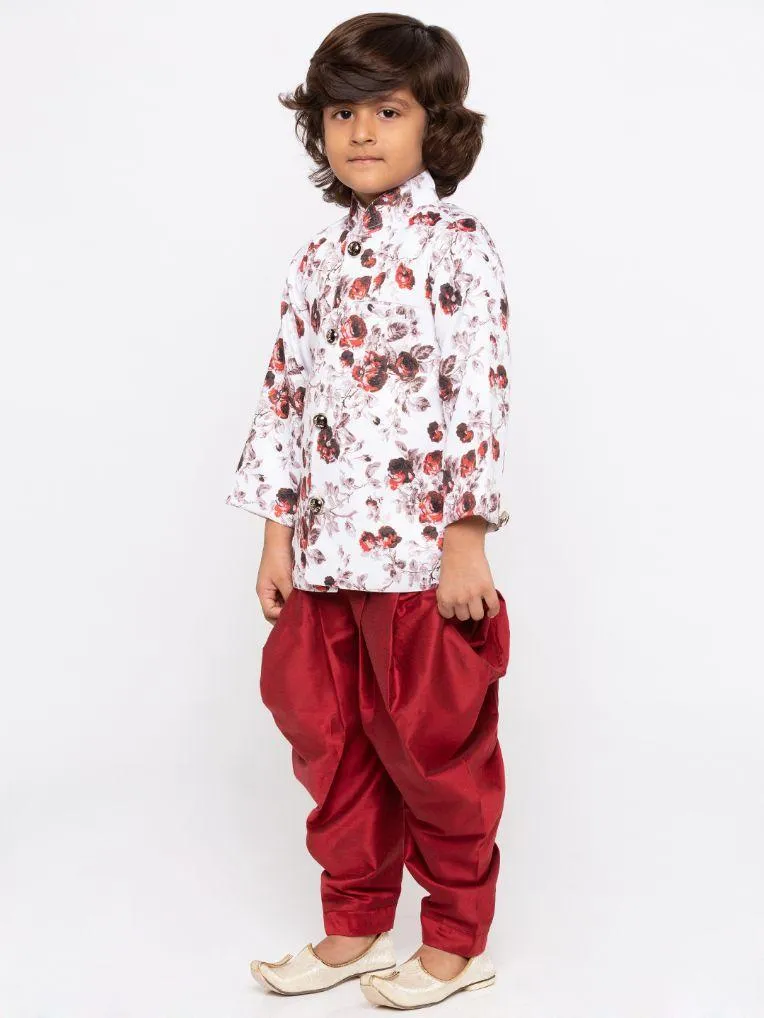 Vastramay Boys' Maroon Cotton Silk Kurta and Dhoti Set