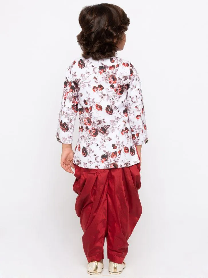 Vastramay Boys' Maroon Cotton Silk Kurta and Dhoti Set