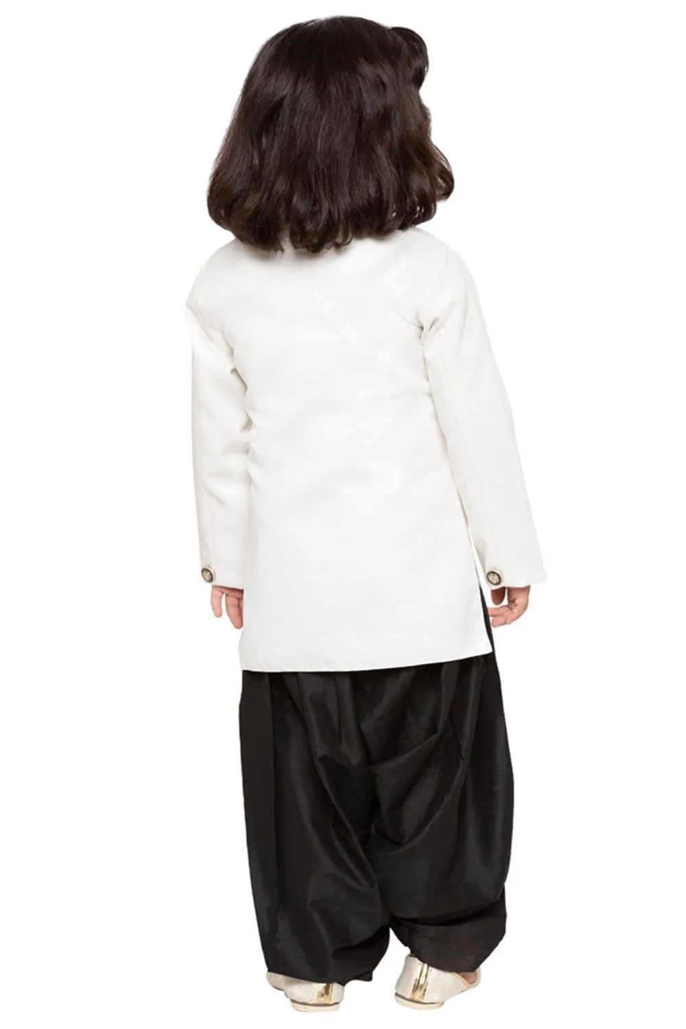 Vastramay Boys' White Cotton Silk Sherwani and Dhoti Set