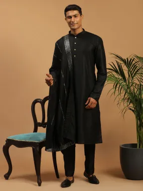 Vastramay Men's Black Viscose Kurta Pant And Dupatta Set