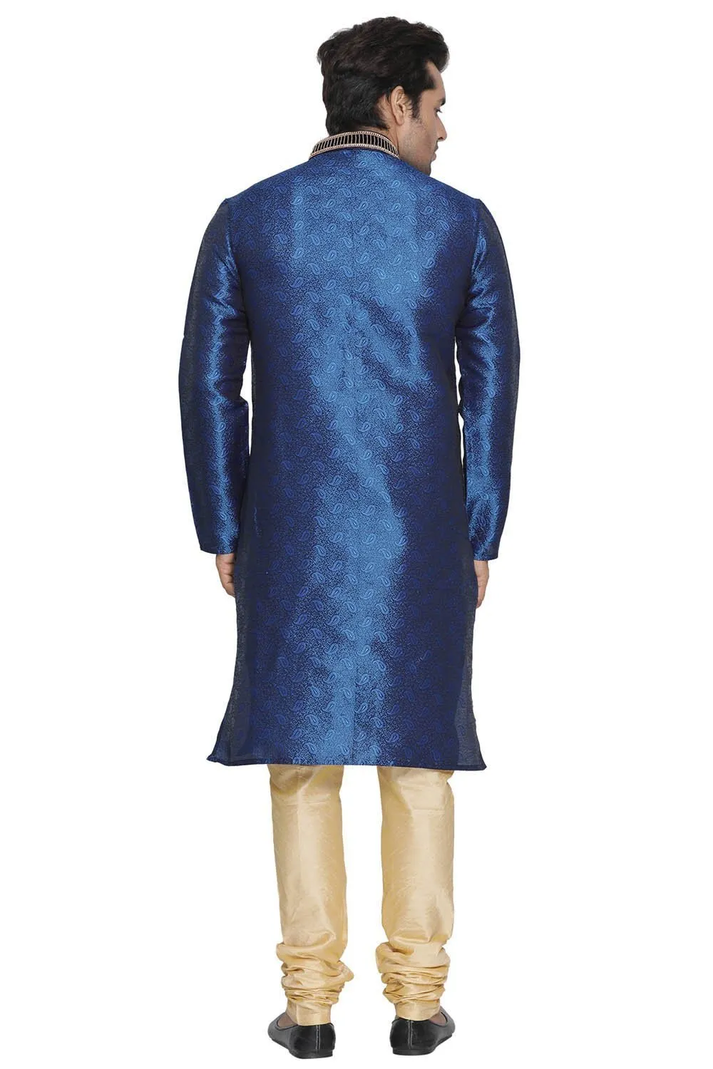 VASTRAMAY Men's Blue Cotton Silk Blend Kurta and Pyjama Set