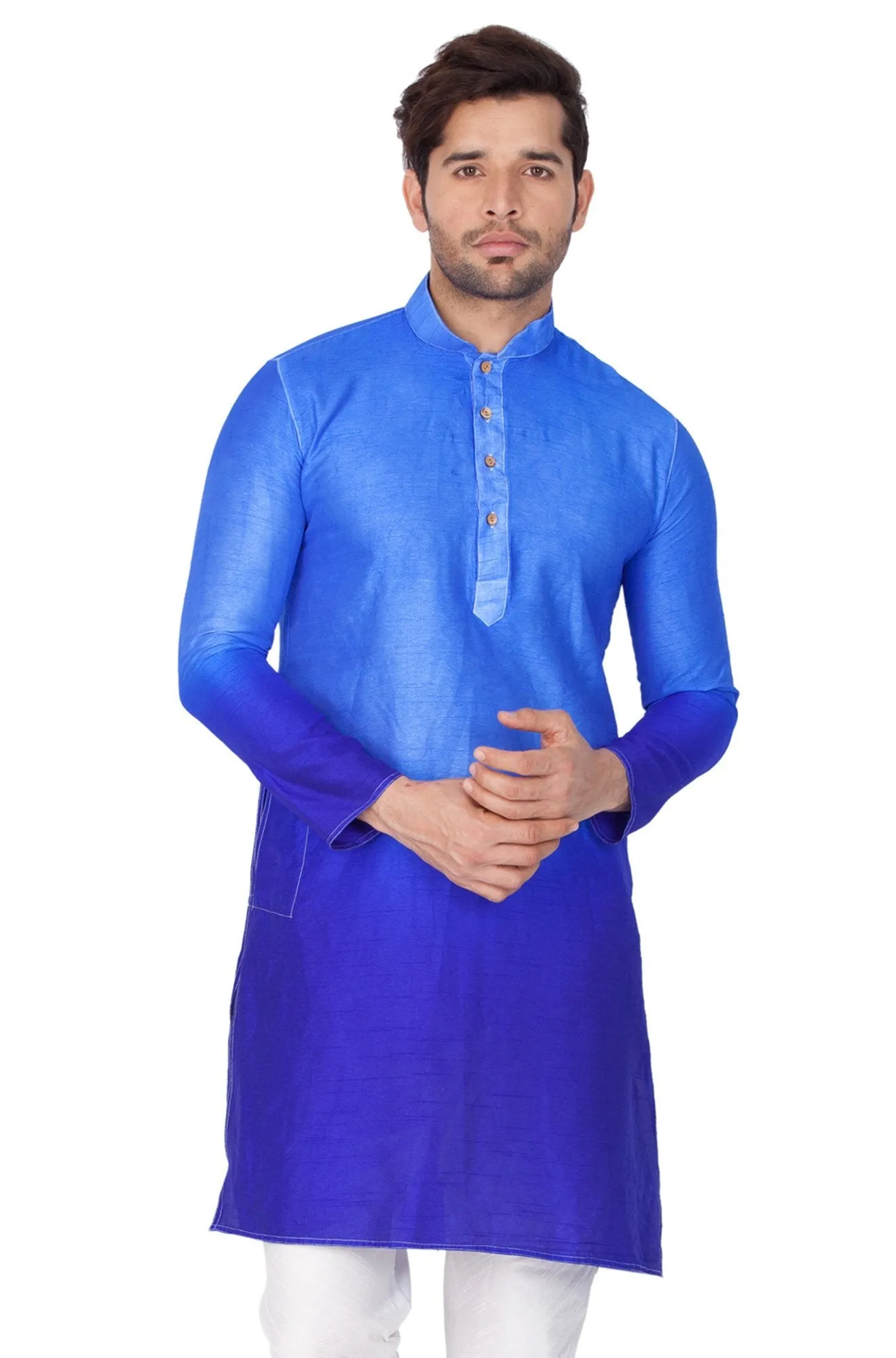 VASTRAMAY Men's Blue Cotton Silk Blend Kurta