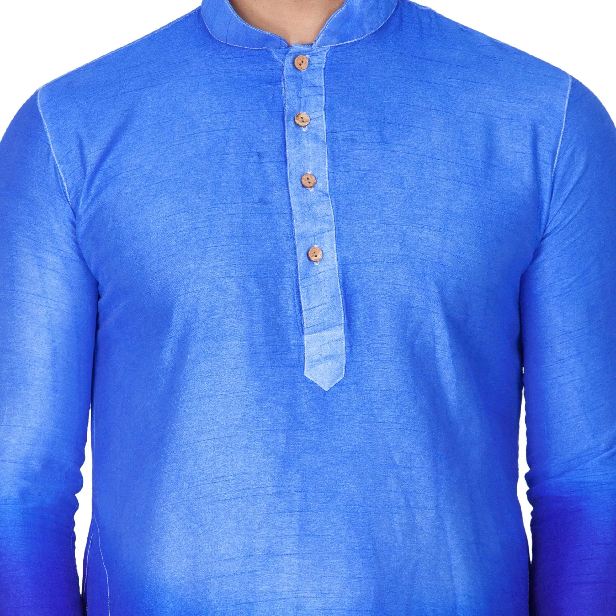 VASTRAMAY Men's Blue Cotton Silk Blend Kurta