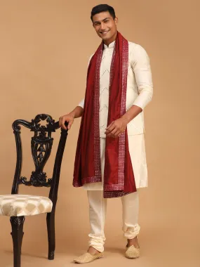 Vastramay Men's Cream Mirror Jacket With Kurta Pyjama And Dupatta Set