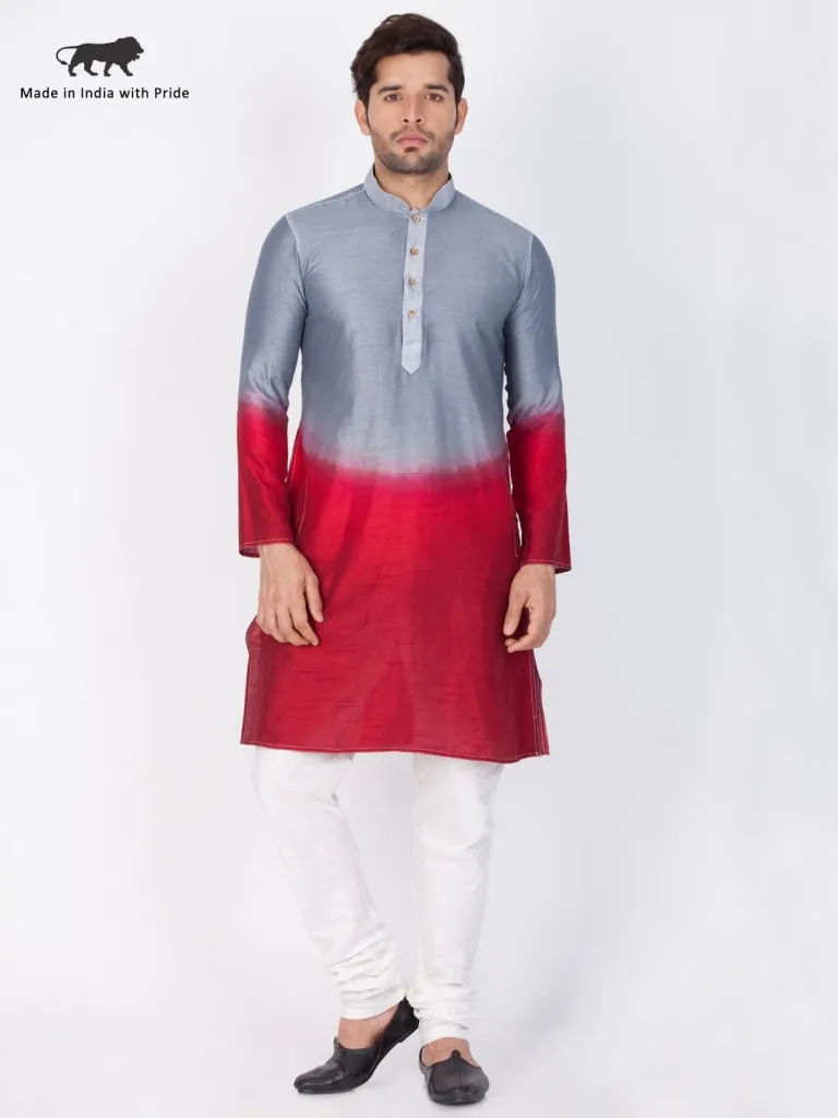 VASTRAMAY Men's Grey Color Cotton Silk Blend Kurta and Pyjama Set