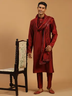 Vastramay Men's Maroon Viscose Kurta Pyjama And Dupatta Set