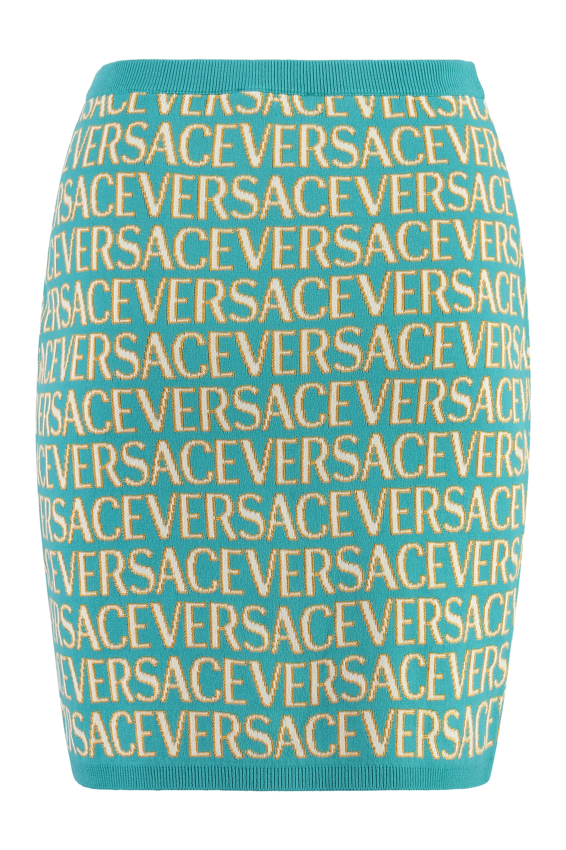 VERSACE Turquoise Knit Mini Skirt for Women in FW23