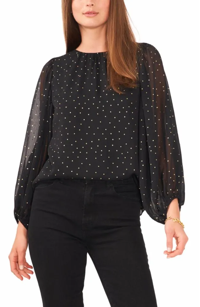 Vince Camuto Apparel BALLOON SLEEVES CREW NECK BLOUSE 060/RICH BLACK VC