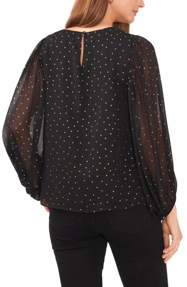 Vince Camuto Apparel BALLOON SLEEVES CREW NECK BLOUSE 060/RICH BLACK VC