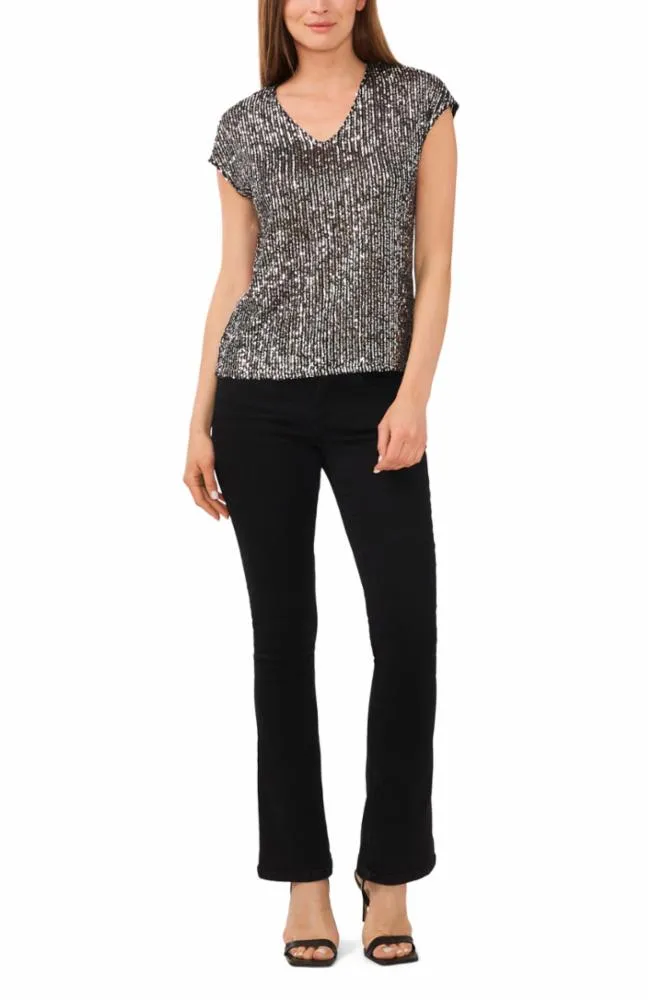 Vince Camuto Apparel V NECK EXTENDED SHOULDER BLOUSE V018/CHARCOAL BLACK