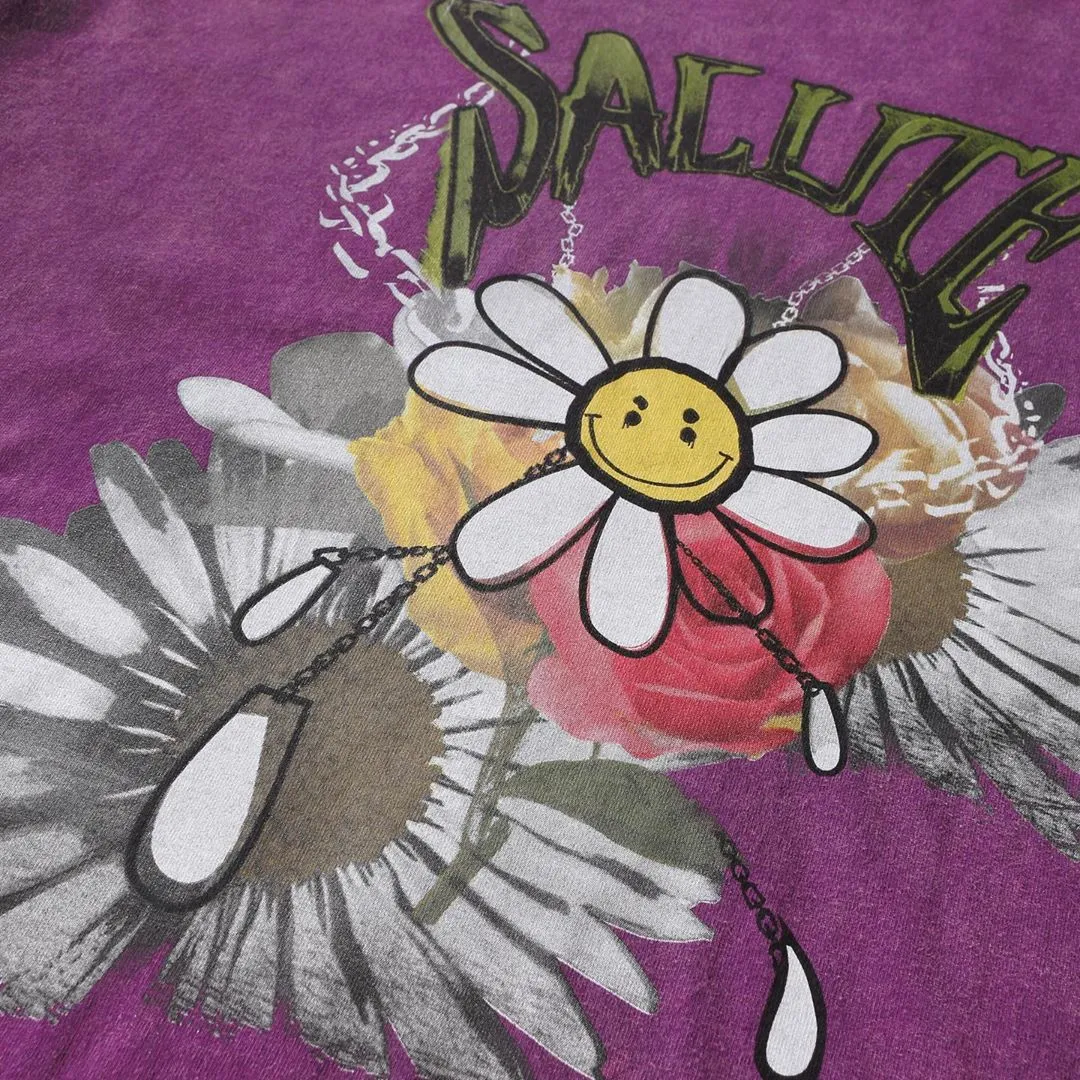 WASHED FLOWER VINTAGE T-SHIRT : PURPLE (Exclusive)