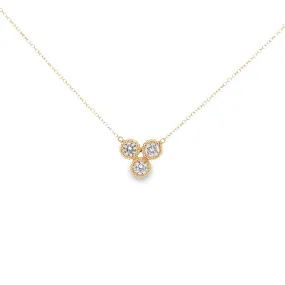 WD937 14kt 3 bezel diamond necklace total .60ct