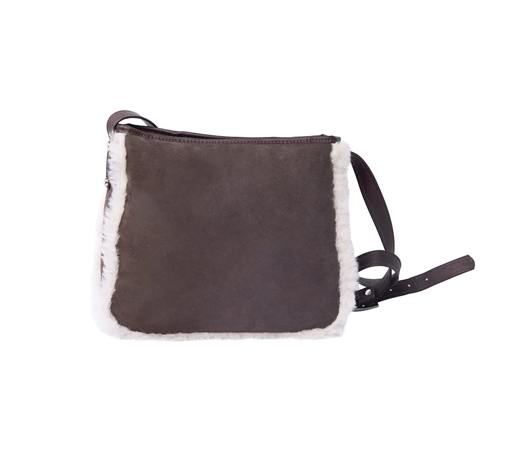 Women Sheepskin Wool Zip Shearling Lined Over Shoulder Bag