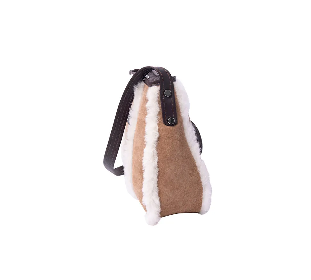 Women Sheepskin Wool Zip Shearling Lined Over Shoulder Bag