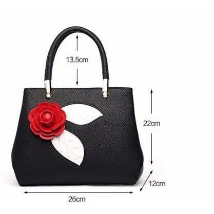 Women Tote Messenger Faux-Leather Handbag with Attractive Red Rose Flo - Leather Skin Shop