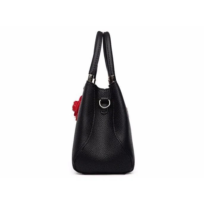 Women Tote Messenger Faux-Leather Handbag with Attractive Red Rose Flo - Leather Skin Shop