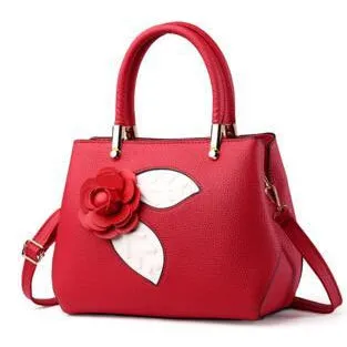 Women Tote Messenger Faux-Leather Handbag with Attractive Red Rose Flo - Leather Skin Shop