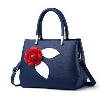 Women Tote Messenger Faux-Leather Handbag with Attractive Red Rose Flo - Leather Skin Shop