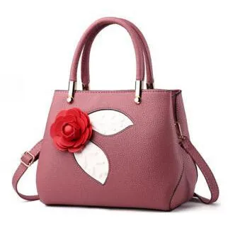 Women Tote Messenger Faux-Leather Handbag with Attractive Red Rose Flo - Leather Skin Shop